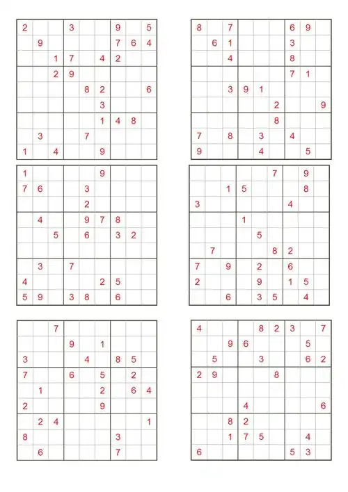 九宫格数独难打印版无答案