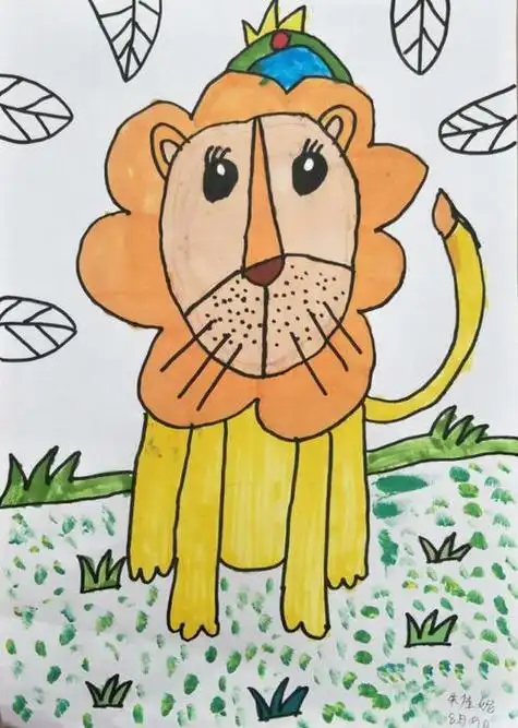 森林之王——狮子狮子一二年级孩子作品:狮子大王如何画一只卡通的