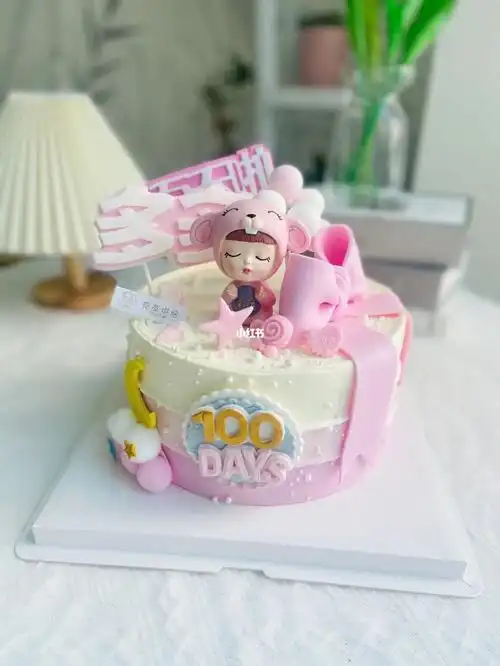 粉粉的女孩宝宝百天蛋糕