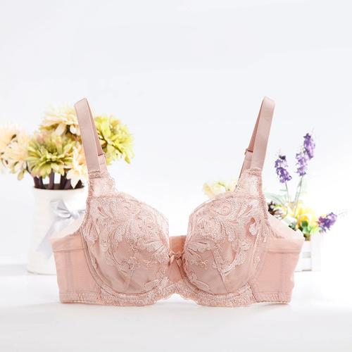 桑扶兰有钢圈胸罩 性感花朵刺绣大杯文胸 v型薄杯包容聚拢内衣女