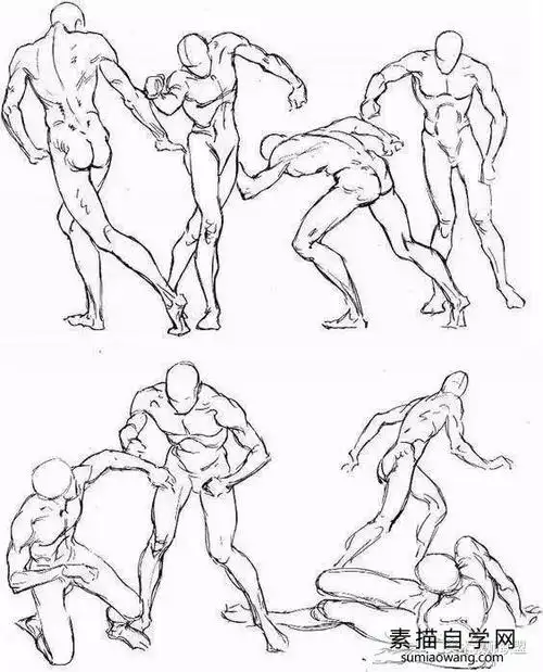 男女人体动态结构比例图 学素描速写临摹图