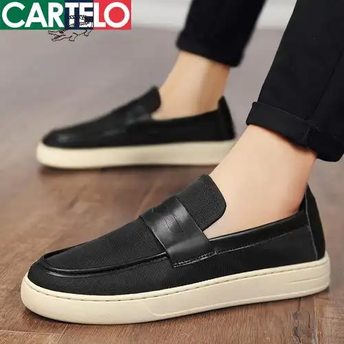 同款卡帝乐鳄鱼cartelo新款透气一脚蹬男鞋休闲皮鞋潮流板鞋懒人鞋