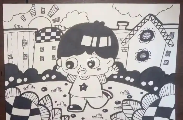 素材简笔画幼儿园卡通小朋友美术教育学前教育黑白线条画|儿童画|少儿