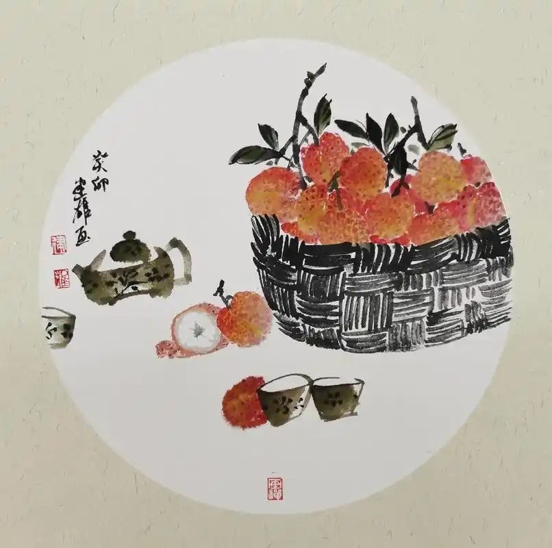 圆形扇面小品#手绘国画作品 #儿童水墨画 #原创作品  - 抖音