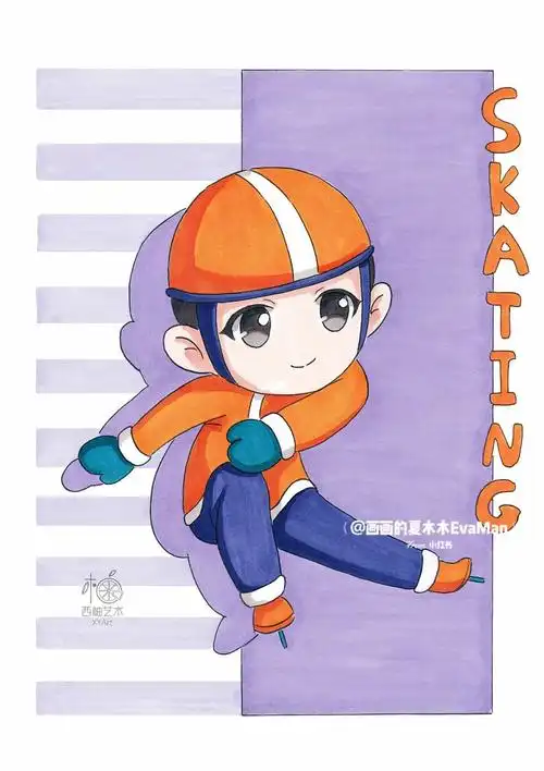 q版漫画人物男生运动篇滑雪