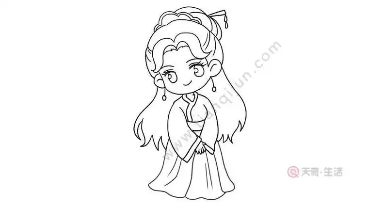 仙女简笔画步骤彩色图片放花灯的穿着古装裙子的小女生9张女孩子简笔