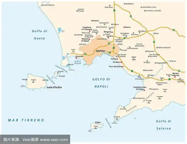 意大利文的那不勒斯湾地图
