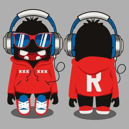 时尚潮流卡通音乐怪兽插画矢量图