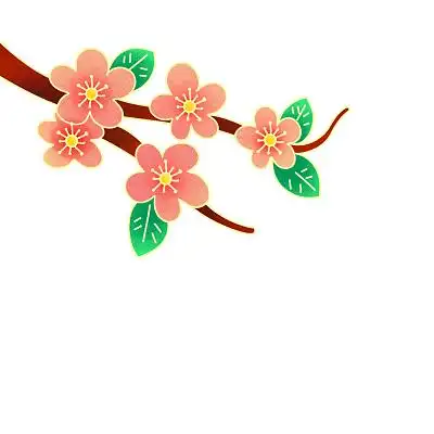 红色手绘卡通梅花花枝元素png素材