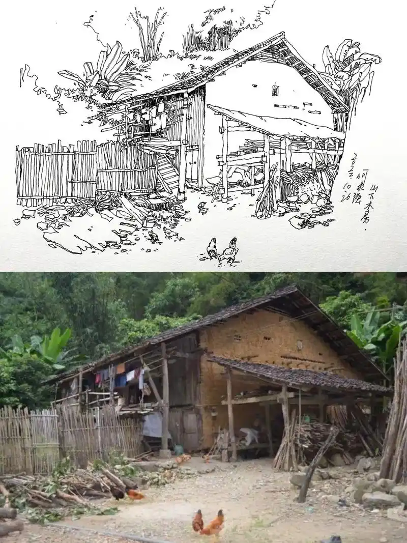 【钢笔风景速写】乡村小院(步骤分享)#跟我一起学画画 #速写 - 抖音