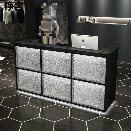 服装店收银台简约现代吧台玻璃石头纹柜台餐厅创意前台桌接待台