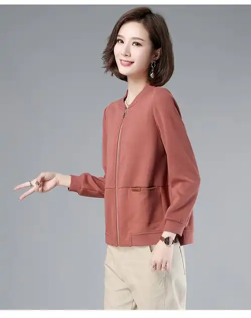 女士新款宽松韩版拉链开衫中年妈妈小个子时尚休闲百搭上衣蓝色m90115