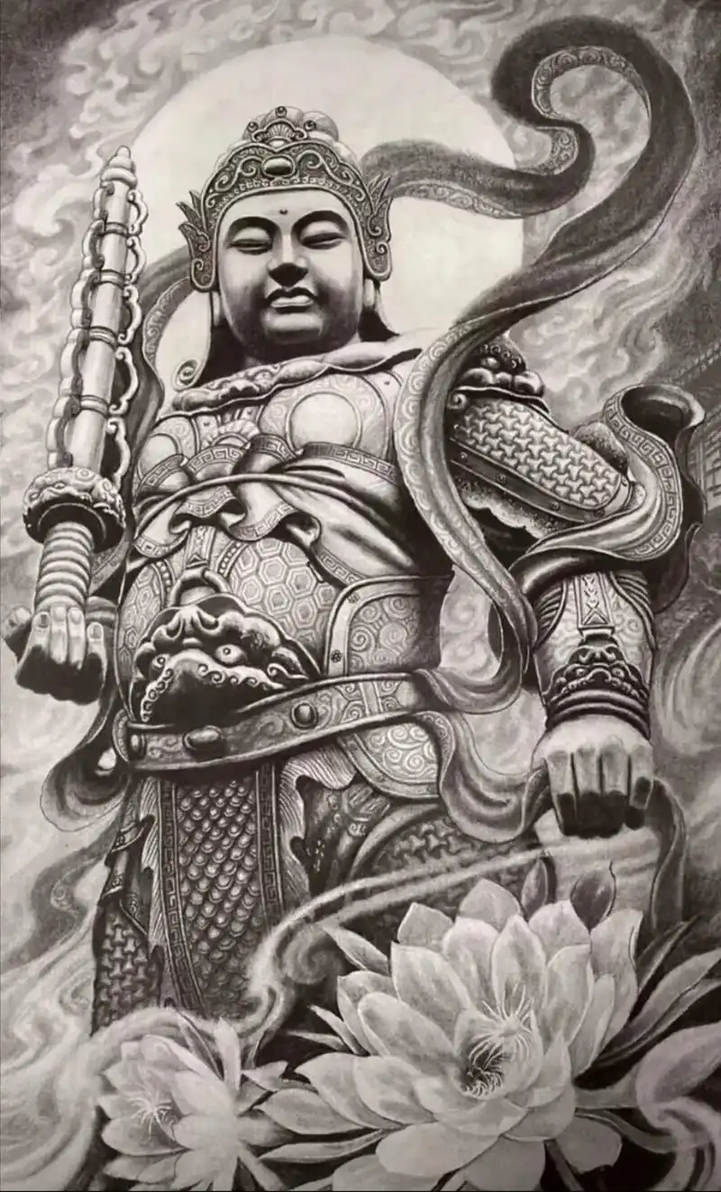 纹身手稿 ,韦陀菩萨以天将身行菩萨道,不但护持寺院与出家人 - 抖音