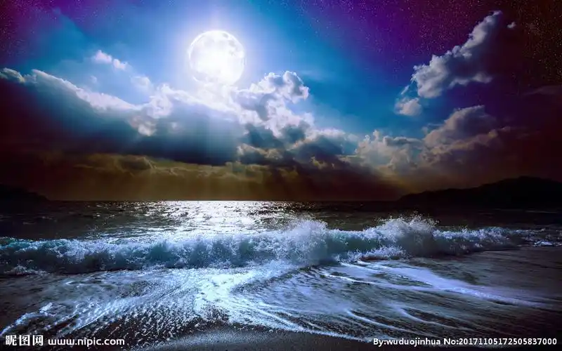 夜色下的大海图片