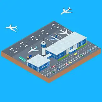 机场,建筑,矢量,停放,飞机跑道,飞机,靠近,巴士