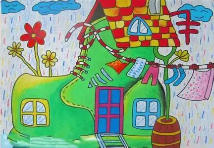 儿童画鞋子和房子