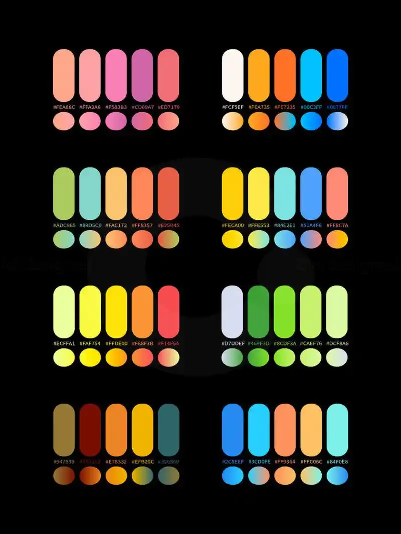 搭配 - 🍓今天分享64组高级渐变色配色,同时附带颜色的hex的信息,对