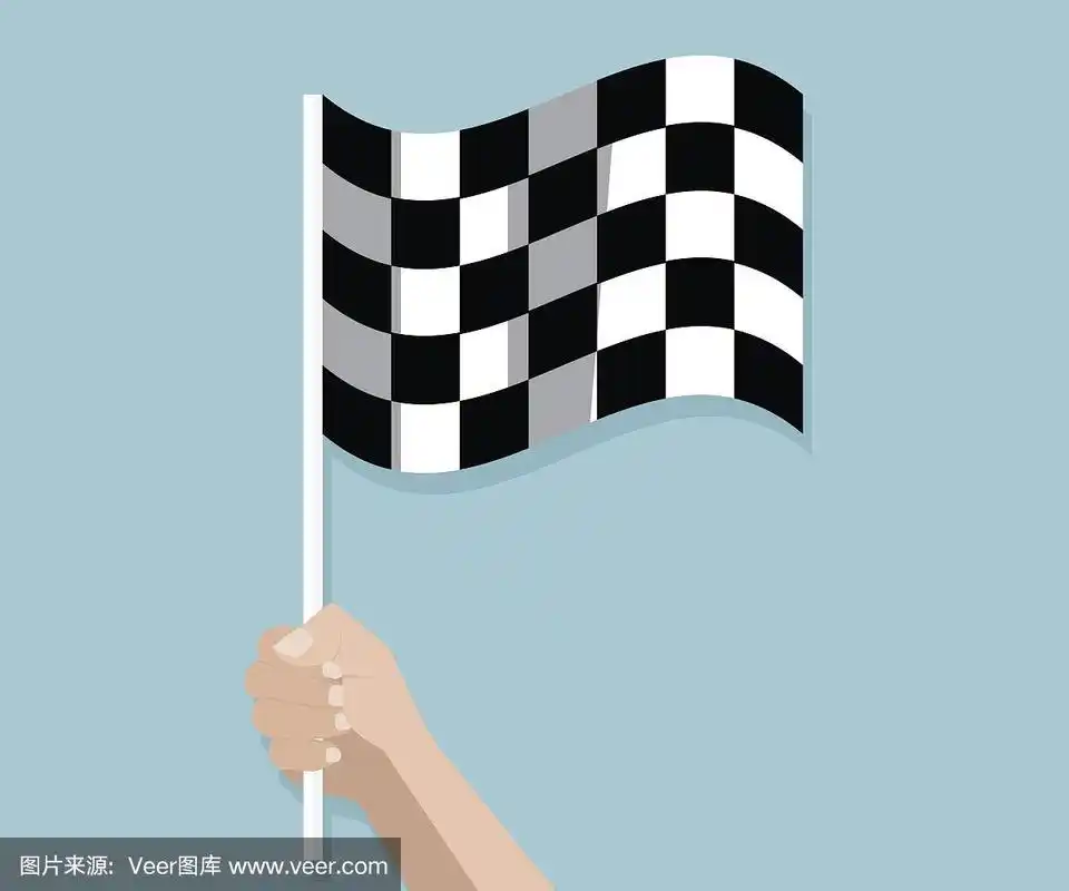 手握方格赛跑终点旗