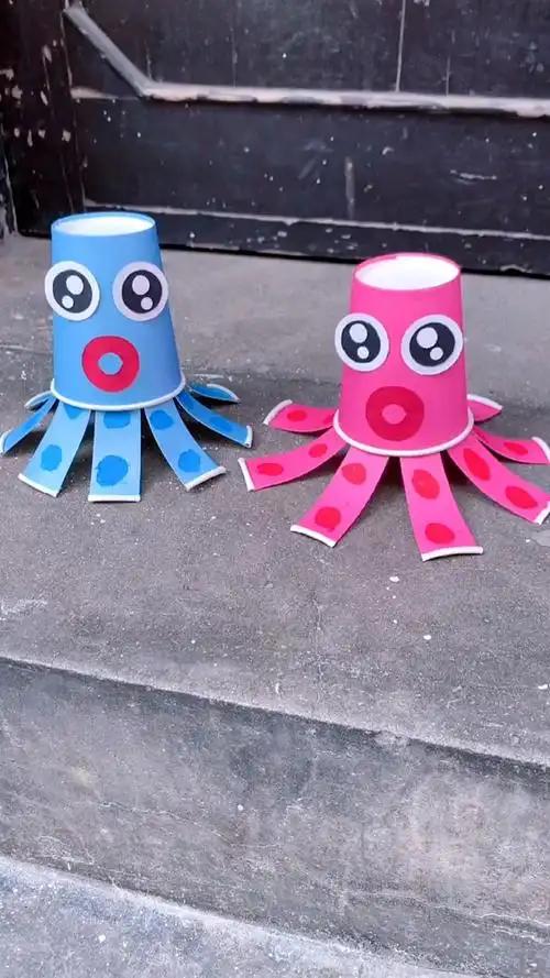 手工制作#用两个纸杯做可爱的八爪鱼.简单又好玩