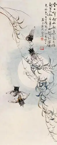 0207 月夜鸣蝉图 立轴 设色纸本