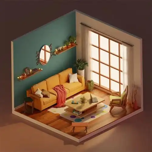 充满趣味性的3d低多边形小屋场景