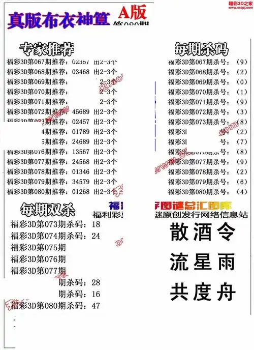 3d2022080期布衣神算ab版