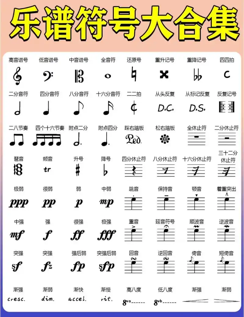 乐谱符号大全.#图文伙伴计划 #钢琴教学 #乐理 #知识点总 - 抖音