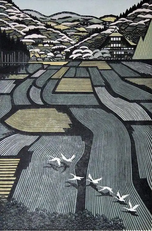 日本艺术家raymorimura风景木刻版画作品