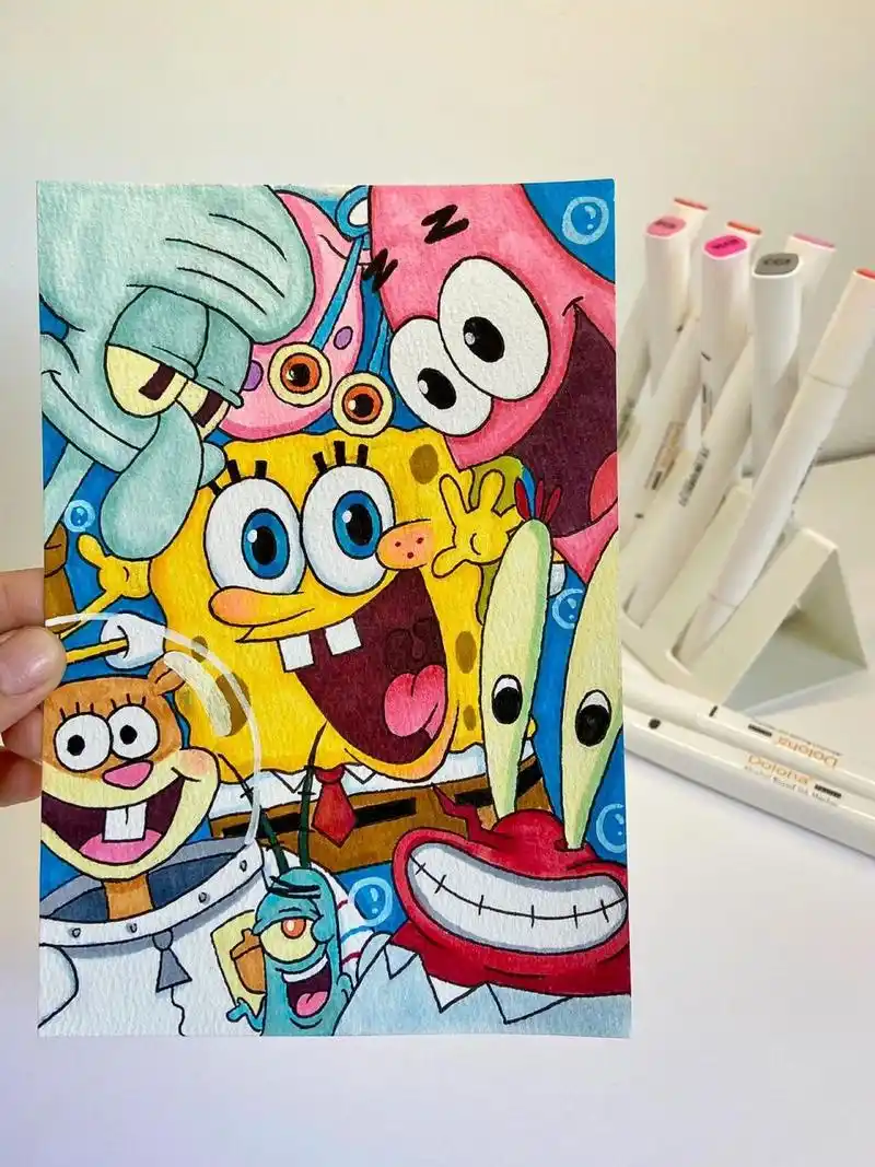 海绵宝宝全家福|马克笔手绘(附过程图) 一起来画海绵宝宝全家福吧