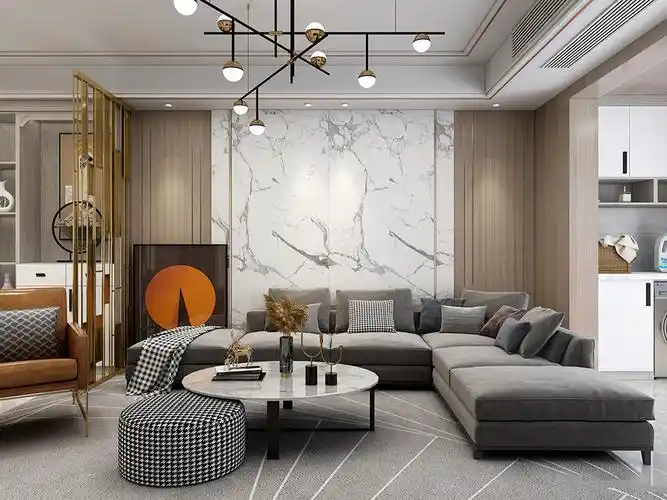 现代轻奢风格沙发背景墙贴瓷砖效果图