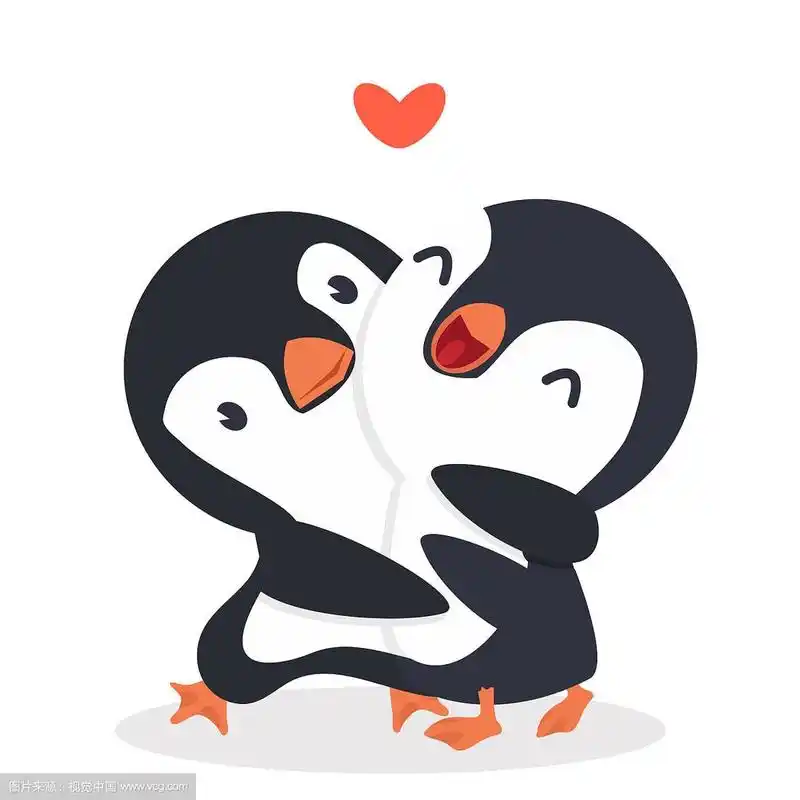 可爱的企鹅,幸福的情侣拥抱