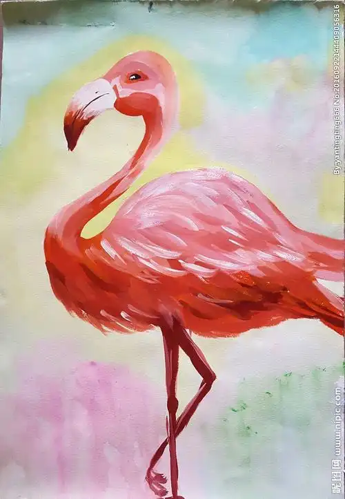 绘画工坊转采于2018-12-12 23:27:49儿童水粉画 火烈鸟儿童画许δ愿