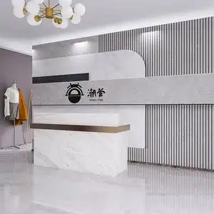 简约3d大理石高档女装店墙纸美发店服装店吧台前台背景墙logo壁纸