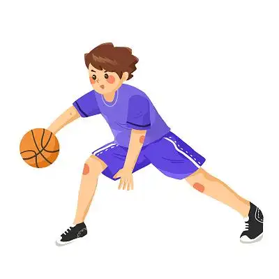 手绘正在打篮球运球的卡通男孩