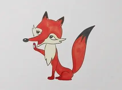 涂上红色,耳朵和尾巴尖部涂黑色,这样一只可爱的狐狸的简笔画就画好了