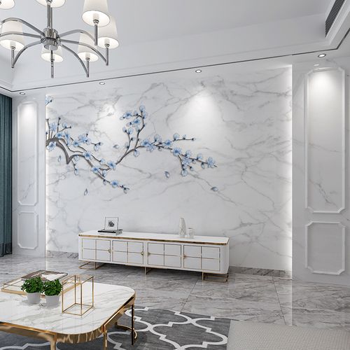 新中式电视背景墙壁纸自粘8d立体梅花家用客厅墙贴画大气影视墙布