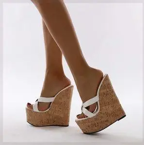 欧美夏季恨天高拖鞋16cm坡跟超高跟夜店性感防水台厚底绒面女凉鞋