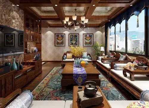 蔡公馆藏式混搭风格装修效果图四,拉萨装修公司哪家好(4)业之峰装饰