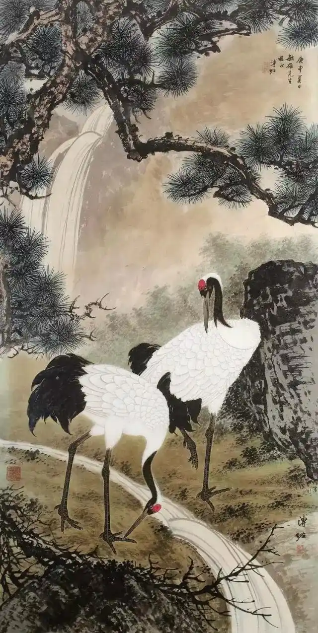 国画工笔画优秀作品,溥佐花鸟画仙鹤