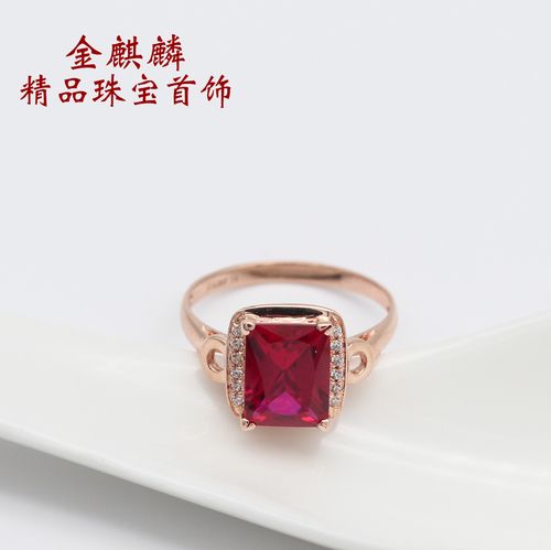 俄罗斯585紫金戒指女简约方形14k玫瑰金镶红宝石镶嵌首饰高冷气质