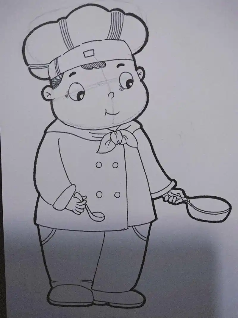 儿童画简笔画93职业篇 厨师(借鉴临摹)