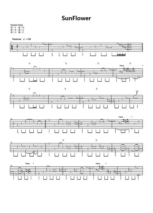 sunflower吉他谱c调吉他独奏谱