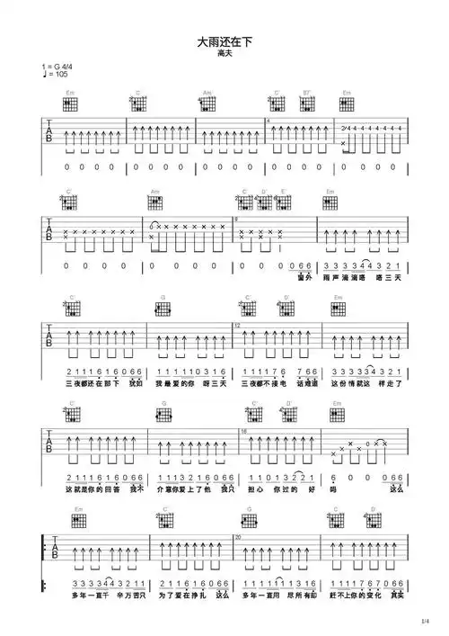 大雨还在下吉他谱-弹唱谱-c调-虫虫吉他