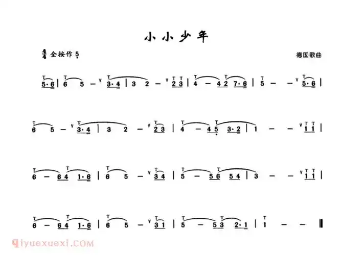 葫芦丝乐曲【小小少年】简谱