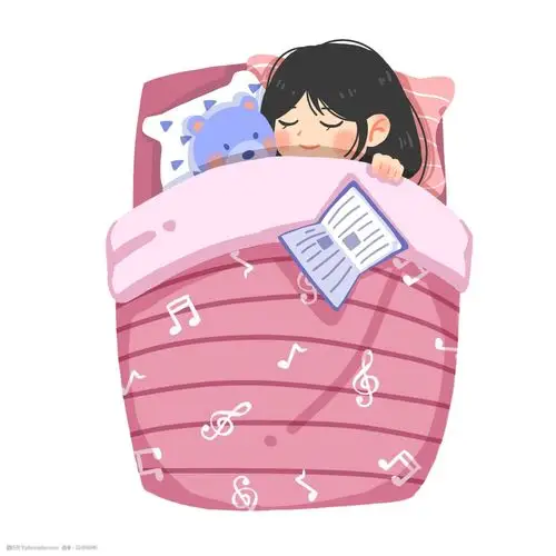 睡觉的小女孩 熟睡的女孩 紫色的图书 红色的被子 卡通人物