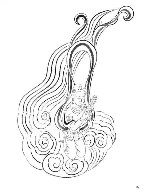 色彩版来了#敦煌壁画  #敦煌飞天   #线稿  #临摹  #手绘  #配色