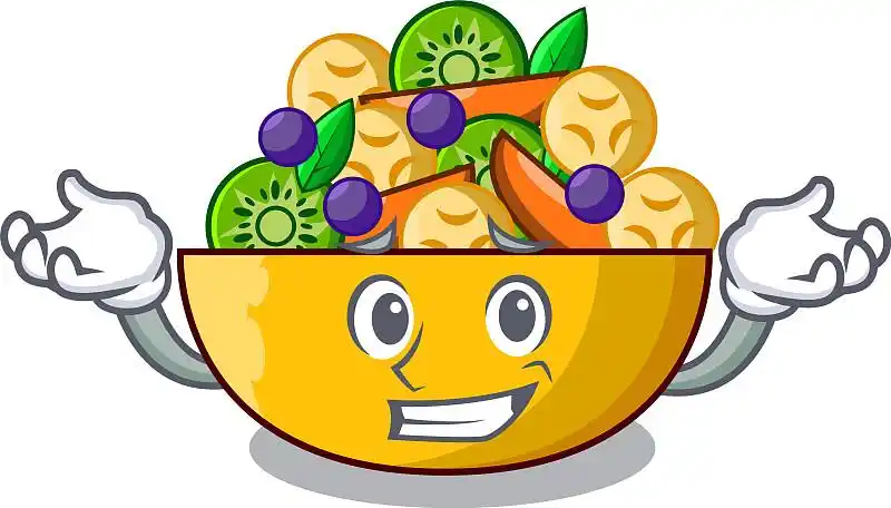 咧嘴笑卡通碗健康新鲜水果沙拉图片
