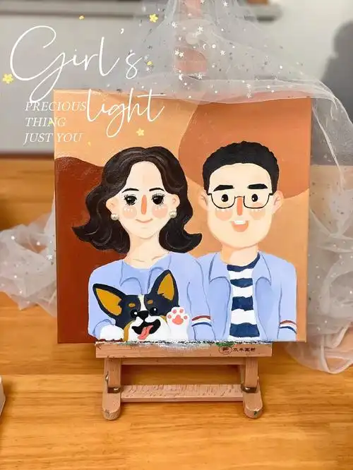 手绘丙烯画情侣一周年纪念插画78