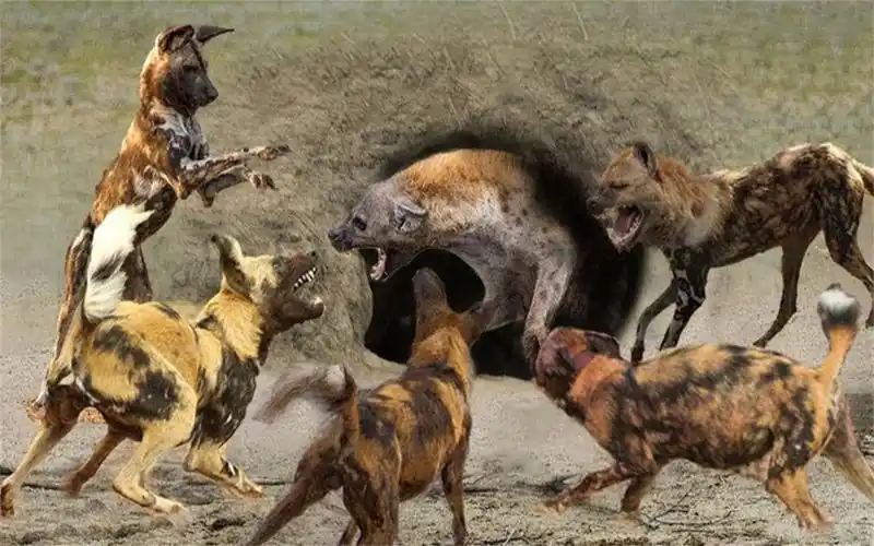 狮子真正对抗野狗,狮子想消灭野狗以赢得猎物,野狗的短暂生命!