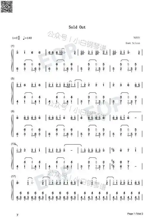琴谱soldout抖音c调简单版hawknelson含简谱